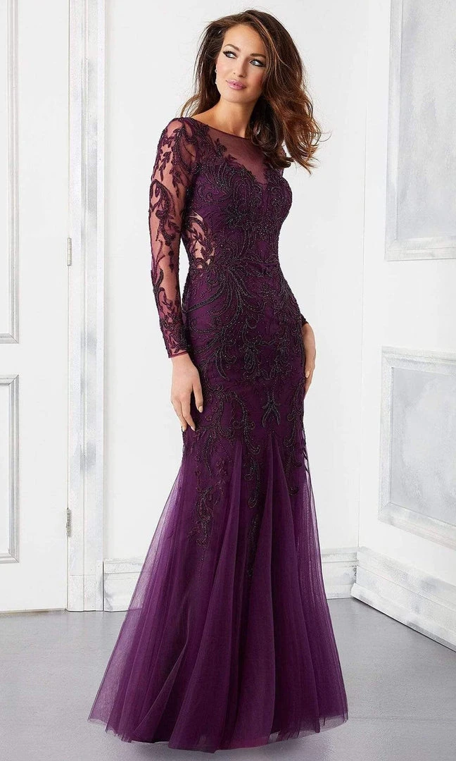 MGNY By Mori Lee Mori Lee - 72301 Illusion Neckline And Sleeve Beaded Sheath Godet Gown 3 MGNY By Mori Lee Mori Lee - 72301 Illusion Neckline And Sleeve Beaded Sheath Godet Gown