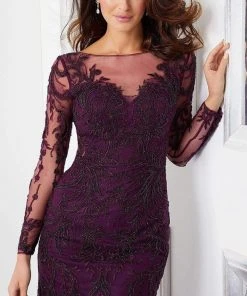 MGNY By Mori Lee Mori Lee - 72301 Illusion Neckline And Sleeve Beaded Sheath Godet Gown 8 MGNY By Mori Lee Mori Lee - 72301 Illusion Neckline And Sleeve Beaded Sheath Godet Gown