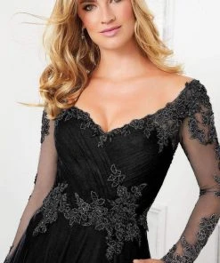 MGNY By Mori Lee Mori Lee - 72306 Off-Shoulder V-Neck Lace Appliqued A-Line Gown