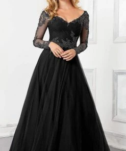 MGNY By Mori Lee Mori Lee - 72306 Off-Shoulder V-Neck Lace Appliqued A-Line Gown