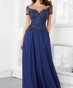 MGNY By Mori Lee Mori Lee - 72309 Illusion Neckline Crystal Beaded Chiffon A-Line Gown