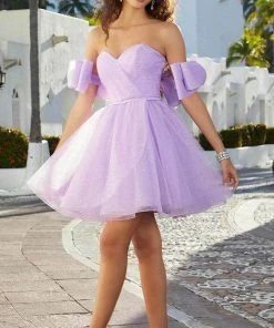 Mori Lee 9592 - Glitter Bow Sleeves Cocktail Dress