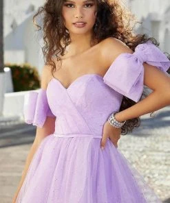 Mori Lee 9592 - Glitter Bow Sleeves Cocktail Dress