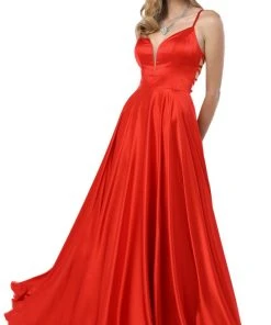 Nox Anabel - A180 Deep V-neck A-line Dress With Strappy Back