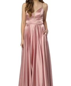 Nox Anabel - A180 Deep V-neck A-line Dress With Strappy Back