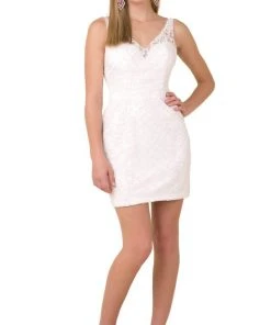 Nox Anabel - A673 Sleeveless V Neck Embellished Cocktail Dress