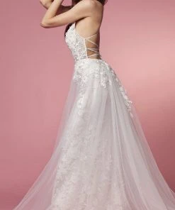 Nox Anabel Bridal F485W - Lace Overskirt Bridal Dress