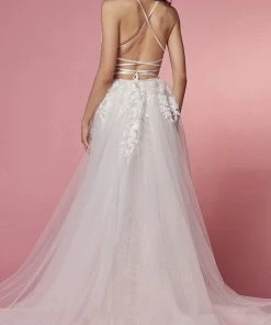Nox Anabel Bridal F485W - Lace Overskirt Bridal Dress
