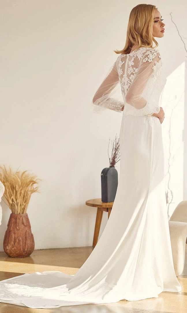 Nox Anabel Bridal JE919 - Bishop Sleeve Bridal Gown 5 Nox Anabel Bridal JE919 - Bishop Sleeve Bridal Gown