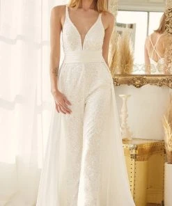 Nox Anabel Bridal JE926 - V-Neck Bridal Jumpsuit 16 Nox Anabel Bridal JE926 - V-Neck Bridal Jumpsuit