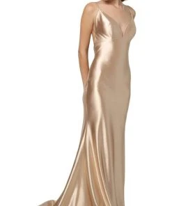 Nox Anabel - C227 Plunging V-neck Trumpet Dress With Open Back