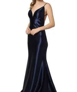 Nox Anabel - C227 Plunging V-neck Trumpet Dress With Open Back