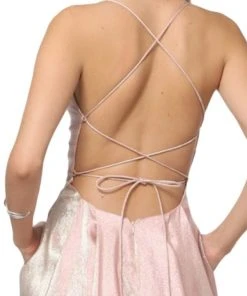 Nox Anabel - C241 Metallic Crisscross Open Back A-Line Gown