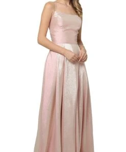 Nox Anabel - C241 Metallic Crisscross Open Back A-Line Gown