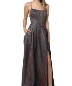 Nox Anabel - C241 Metallic Crisscross Open Back A-Line Gown