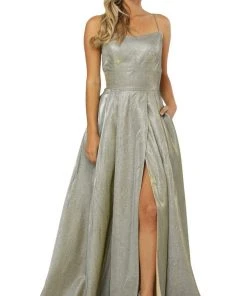 Nox Anabel - C241 Metallic Crisscross Open Back A-Line Gown