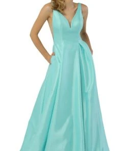 Nox Anabel - E156P Deep V-neck Pleated A-line Dress 14 Nox Anabel - E156P Deep V-neck Pleated A-line Dress