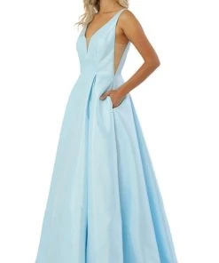 Nox Anabel - E156P Deep V-neck Pleated A-line Dress 16 Nox Anabel - E156P Deep V-neck Pleated A-line Dress