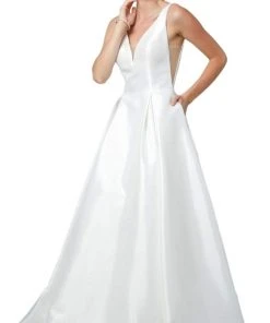 Nox Anabel - E156P Deep V-neck Pleated A-line Dress 17 Nox Anabel - E156P Deep V-neck Pleated A-line Dress