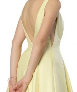 Nox Anabel - E156P Deep V-neck Pleated A-line Dress 13 Nox Anabel - E156P Deep V-neck Pleated A-line Dress