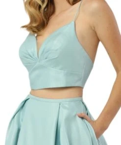 Nox Anabel - E161 Sleeveless Sweetheart Crop Top Two-Piece A-Line Gown