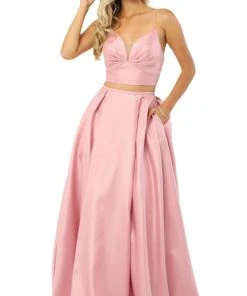Nox Anabel - E161 Sleeveless Sweetheart Crop Top Two-Piece A-Line Gown