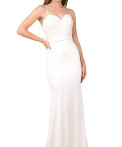 Nox Anabel - E276 Sequined Lace Illusion Paneled Long Gown