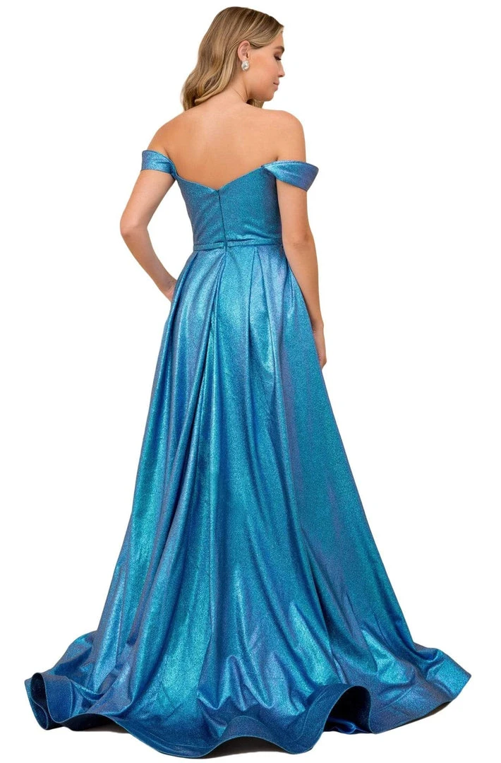 Nox Anabel - E366 Twist-Rendered Off Shoulder Metallic Gown 4 Nox Anabel - E366 Twist-Rendered Off Shoulder Metallic Gown