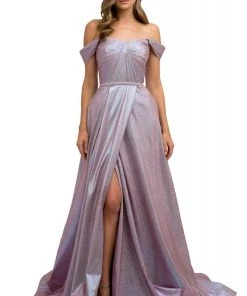 Nox Anabel - E366 Twist-Rendered Off Shoulder Metallic Gown 8 Nox Anabel - E366 Twist-Rendered Off Shoulder Metallic Gown