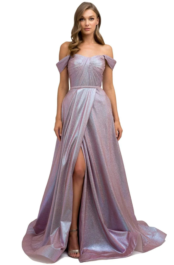 Nox Anabel - E366 Twist-Rendered Off Shoulder Metallic Gown 5 Nox Anabel - E366 Twist-Rendered Off Shoulder Metallic Gown