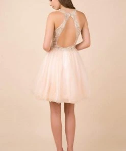 Nox Anabel - E696 Lace Halter A-Line Short Dress