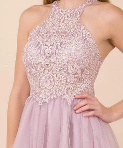 Nox Anabel - E696 Lace Halter A-Line Short Dress