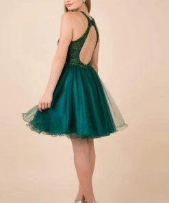 Nox Anabel - E696 Lace Halter A-Line Short Dress