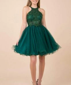 Nox Anabel - E696 Lace Halter A-Line Short Dress