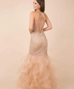 Nox Anabel - M189 Beaded Lace Halter Ruffled Mermaid Dress