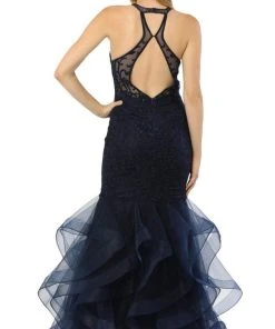 Nox Anabel - M189 Beaded Lace High Halter Tulle Mermaid Gown 8 Nox Anabel - M189 Beaded Lace High Halter Tulle Mermaid Gown