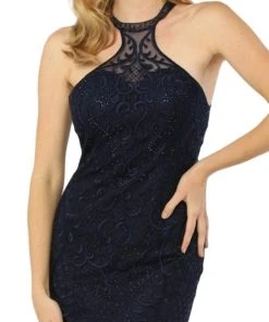 Nox Anabel - M189 Beaded Lace High Halter Tulle Mermaid Gown 7 Nox Anabel - M189 Beaded Lace High Halter Tulle Mermaid Gown