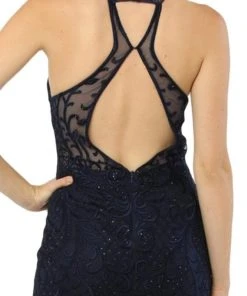 Nox Anabel - M189 Beaded Lace High Halter Tulle Mermaid Gown 9 Nox Anabel - M189 Beaded Lace High Halter Tulle Mermaid Gown