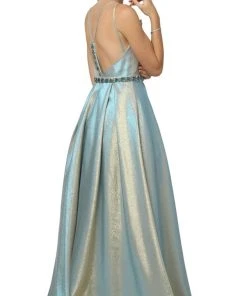 Nox Anabel - M271 Illusion Plunge Glitter A-Line Gown