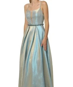 Nox Anabel - M271 Illusion Plunge Glitter A-Line Gown