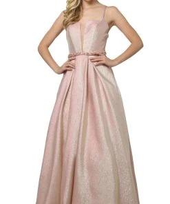 Nox Anabel - M271 Illusion Plunge Glitter A-Line Gown