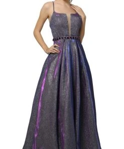 Nox Anabel - M271 Illusion Plunge Glitter A-Line Gown