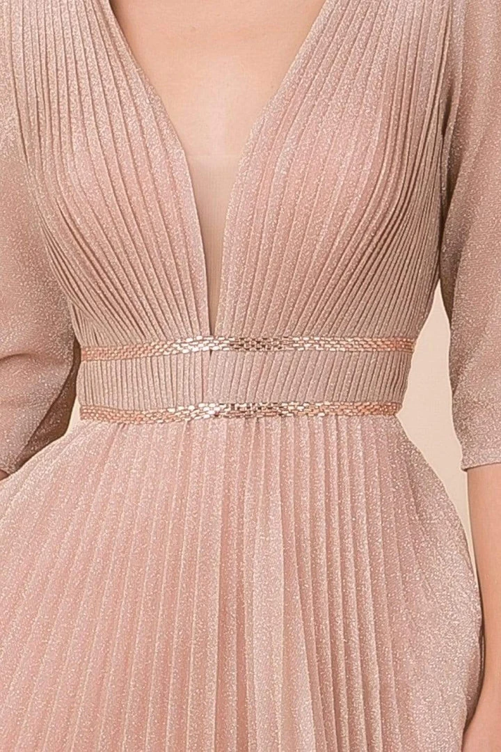 Nox Anabel - M530 Deep V-neck Pleated A-line Dress 8 Nox Anabel - M530 Deep V-neck Pleated A-line Dress