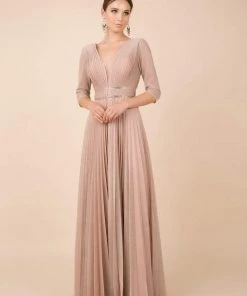 Nox Anabel - M530 Deep V-neck Pleated A-line Dress 10 Nox Anabel - M530 Deep V-neck Pleated A-line Dress