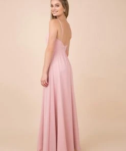 Nox Anabel - Plunging V-neck A-line Dress With Slit R275 - 1 Pc Rose In Size XS Available