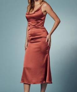 Nox Anabel R1027 - Tea Length Cowl Cocktail Dress