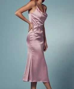 Nox Anabel R1027 - Tea Length Cowl Cocktail Dress