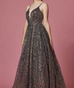 Nox Anabel R1030 - V-Neck Sequin Evening Gown