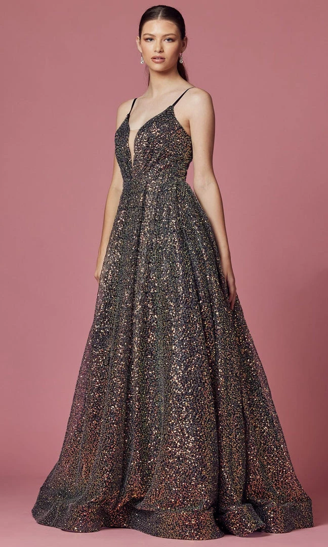 Nox Anabel R1030 - V-Neck Sequin Evening Gown 3 Nox Anabel R1030 - V-Neck Sequin Evening Gown