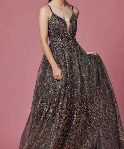 Nox Anabel R1030 - V-Neck Sequin Evening Gown 8 Nox Anabel R1030 - V-Neck Sequin Evening Gown
